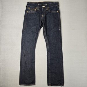 True Religion Jeans Mens 30x34 Straight with Flaps Dark Wash Denim Blue